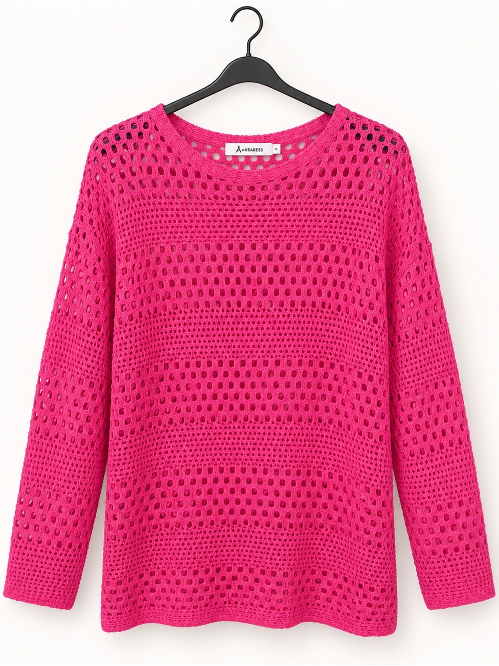 Women's Open-Knit Crewneck Sweater - Hot Pink